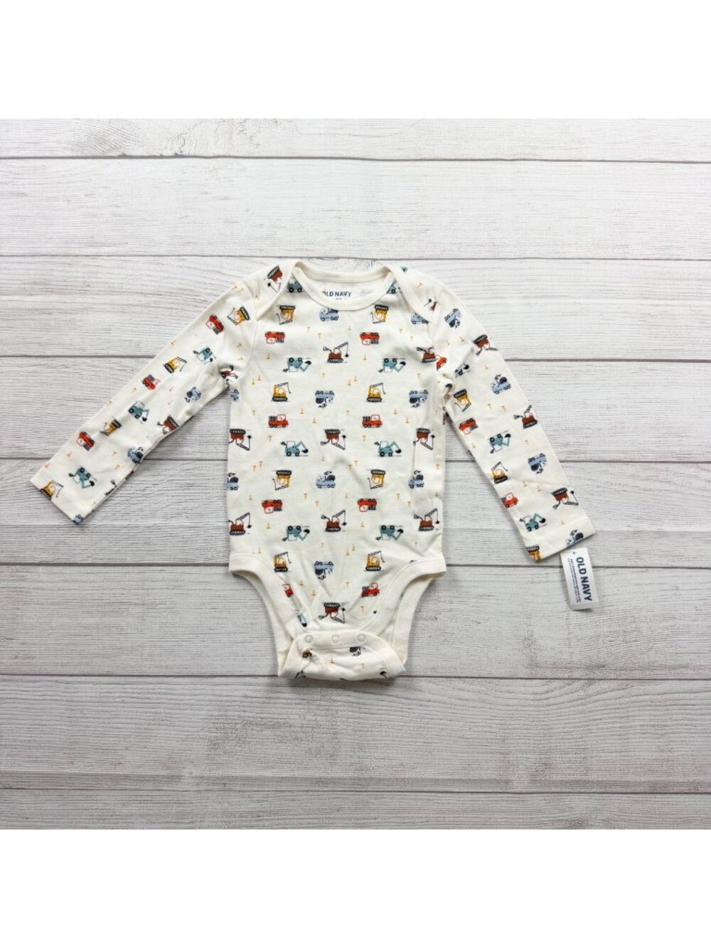 Old Navy Baby Boys Construction Print Long Sleeve Bodysuit NWT 18-24 Months
